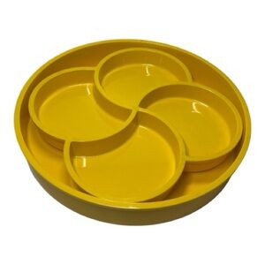 Vintage Dansk Yellow MCM Melamine Round Serving Trays Trinket Dishes Swirl